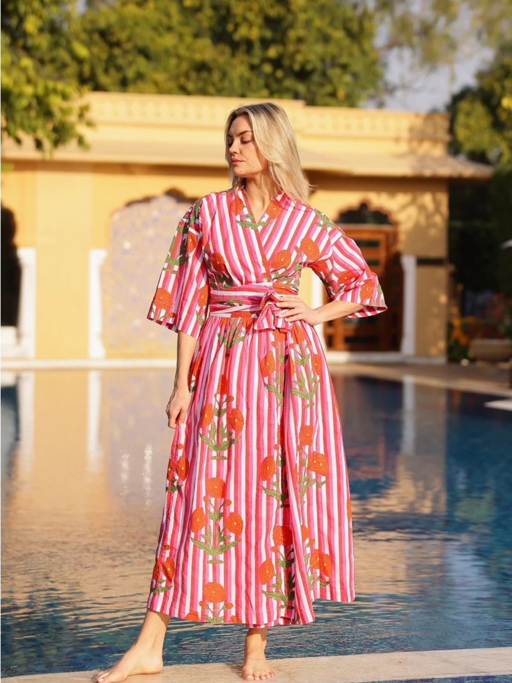 MAISON MARIGOLD COMO FLORAL WRAP DRESS IN RED & PINK